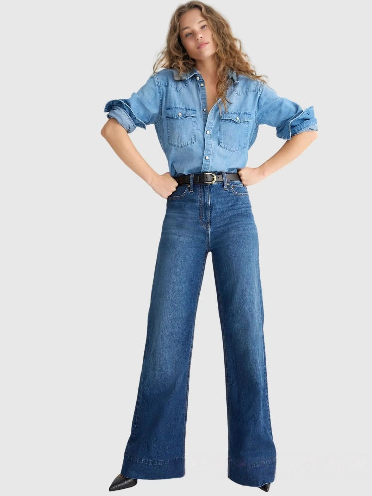 Classic Washed Flare Denim Pants