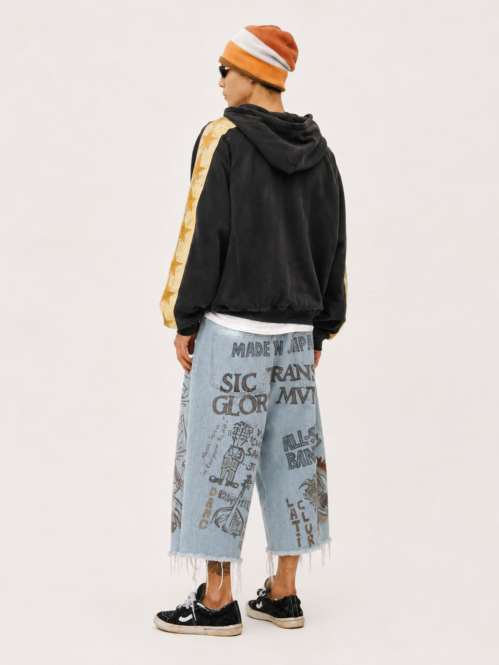 Graphic Raw-Hem Wide-Leg Jeans